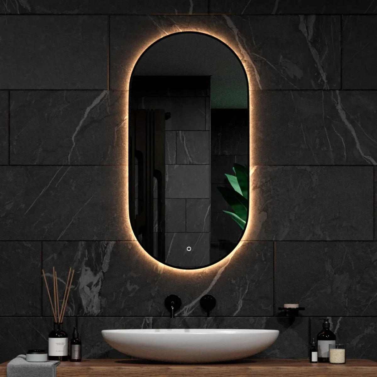 Miroir de salle de bains - 100x50cm Ovale - Cadre noir