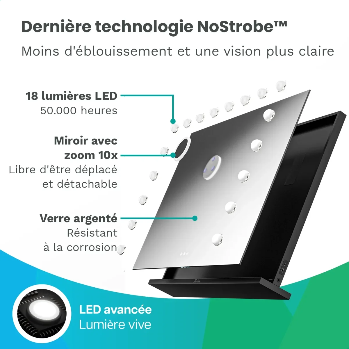 Miroir Hollywood - Enceintes Bluetooth - 80x60cm - Noir – Image 4