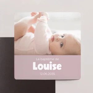 Faire-part Baptême Lot de 9, magnétique Coeur poudré