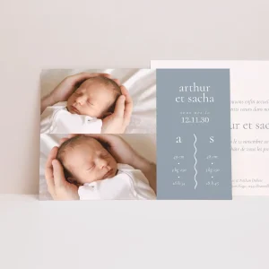 Faire-part Naissance Paysage Jumeaux couleur bleue