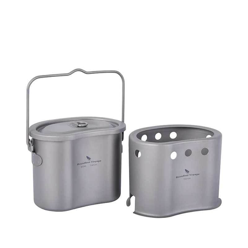 Kit de Cuisine Titane 800ml – Pot + Poêle à Bois Ultralight – Image 2