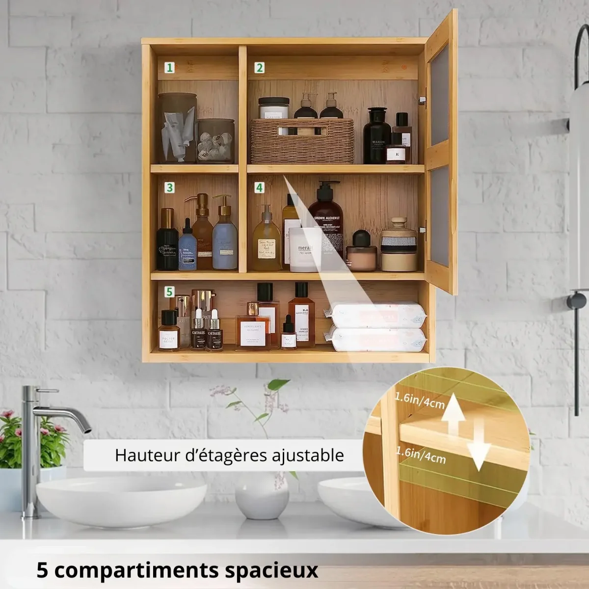 Armoire Miroir Salle de Bain Bambou – Image 3