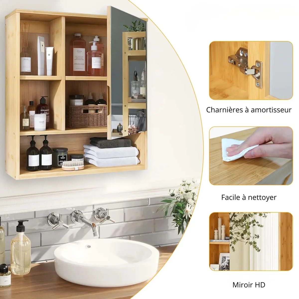 Armoire Miroir Salle de Bain Bambou – Image 7