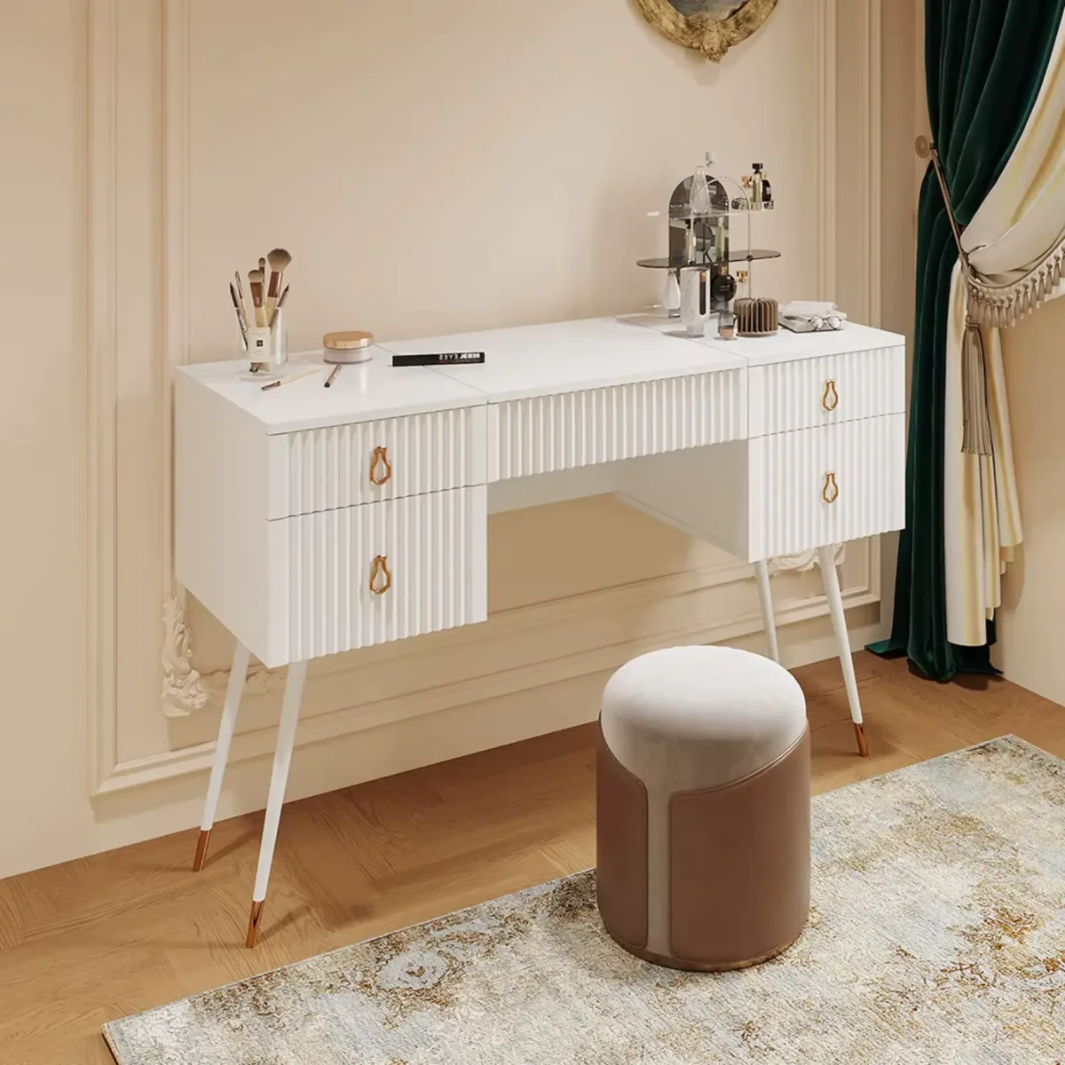 Coiffeuse avec Miroir Rabattable et Éclairage LED – Compacte et Épurée – Image 8