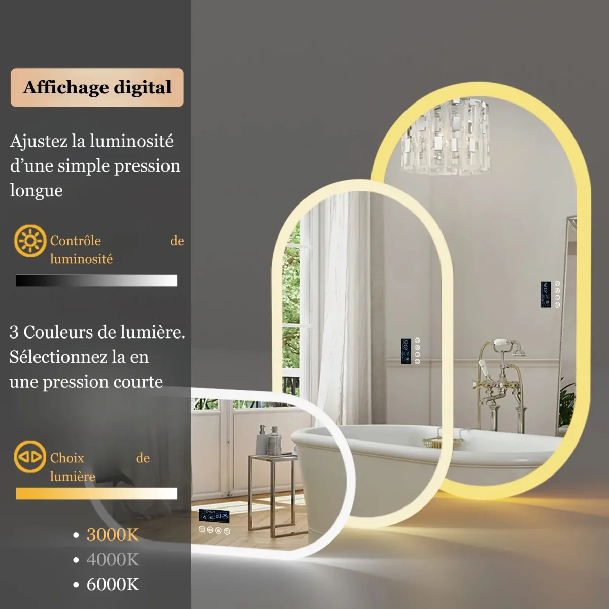 Miroir Arrondi LED Antibuée avec Bluetooth Pour Salle de Bain – Image 3